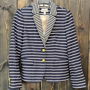 J. Crew Schoolboy Blazer 2 Mixed‎ Stripes Navy Blue Gold Linen Office Nautical
